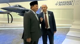 Menteri Pertahanan Prabowo Subianto menghadiri pameran International Paris Air Show 2023 di Le Bourget. (Dok. Tim Meida Prabowo Subianto) 

