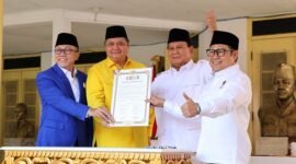 Ketua Umum Partai Gerindra Prabowo Subianto bersama Ketuam Umum Partai Golkar Airlangga Hartarto, Ketua Umum ZUlkifli Hasan dan Ketua Umum PKB Muhaimin Iskandar. (Dok. Tim Media Prabowo Subianto)