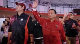 Menteri Pertahanan Prabowo Subianto diacara Puncak Hari Olah Raga Nasional (HAORNAS) XL Tahun 2023 di GOR Velodrome Rawamangun, Jakarta. (Dok. Tim Media Prabowo Subianto)