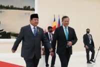 Menteri Pertahanan RI yang juga presiden terpilih 2024-2029 Prabowo Subianto melakukan pertemuan dengan Menteri Kamboja Samdech Moha Borvor Thipadei Hun Manet. (Dok. Tim Media Prabowo)